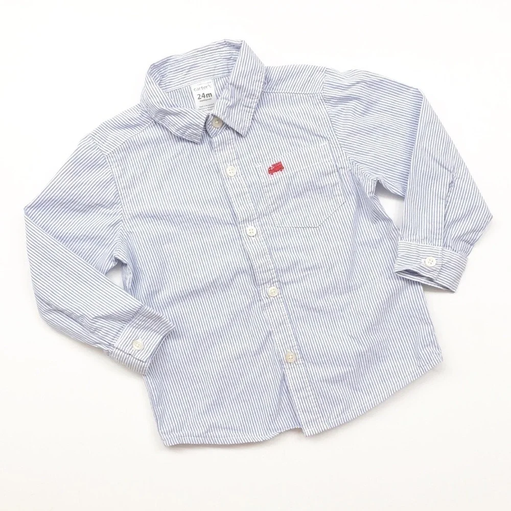 Carter's blue/white striped baby boy long sleeve button down shirt